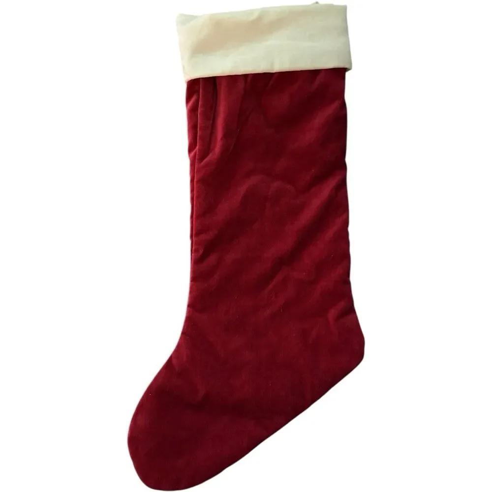 Pottery Barn Classic Jennifer Monogram Red Ivory Velvet Christmas Stocking